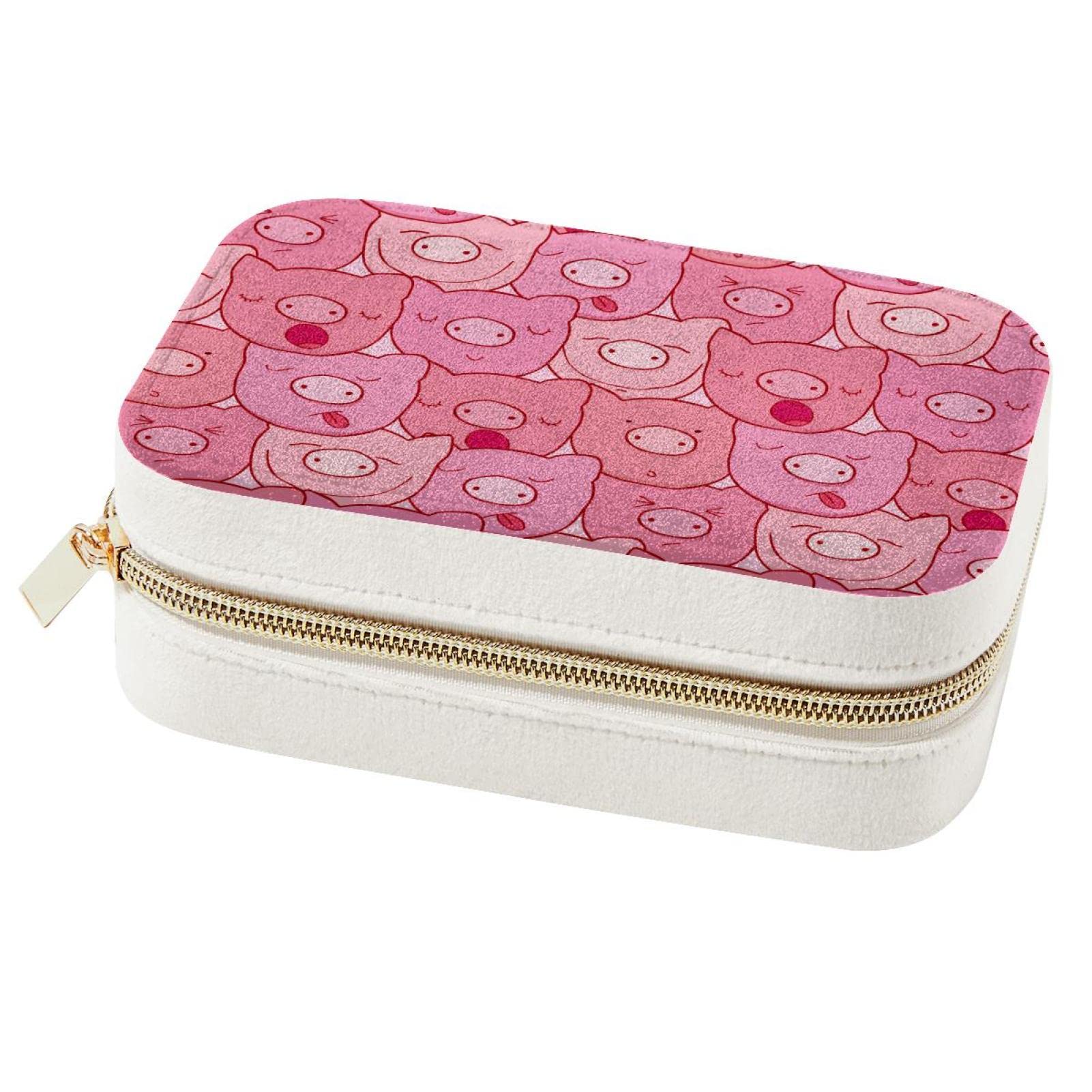 Boîte à bijoux de voyage portable pour bagues et colliers - Organisateur de bijoux cochon rose