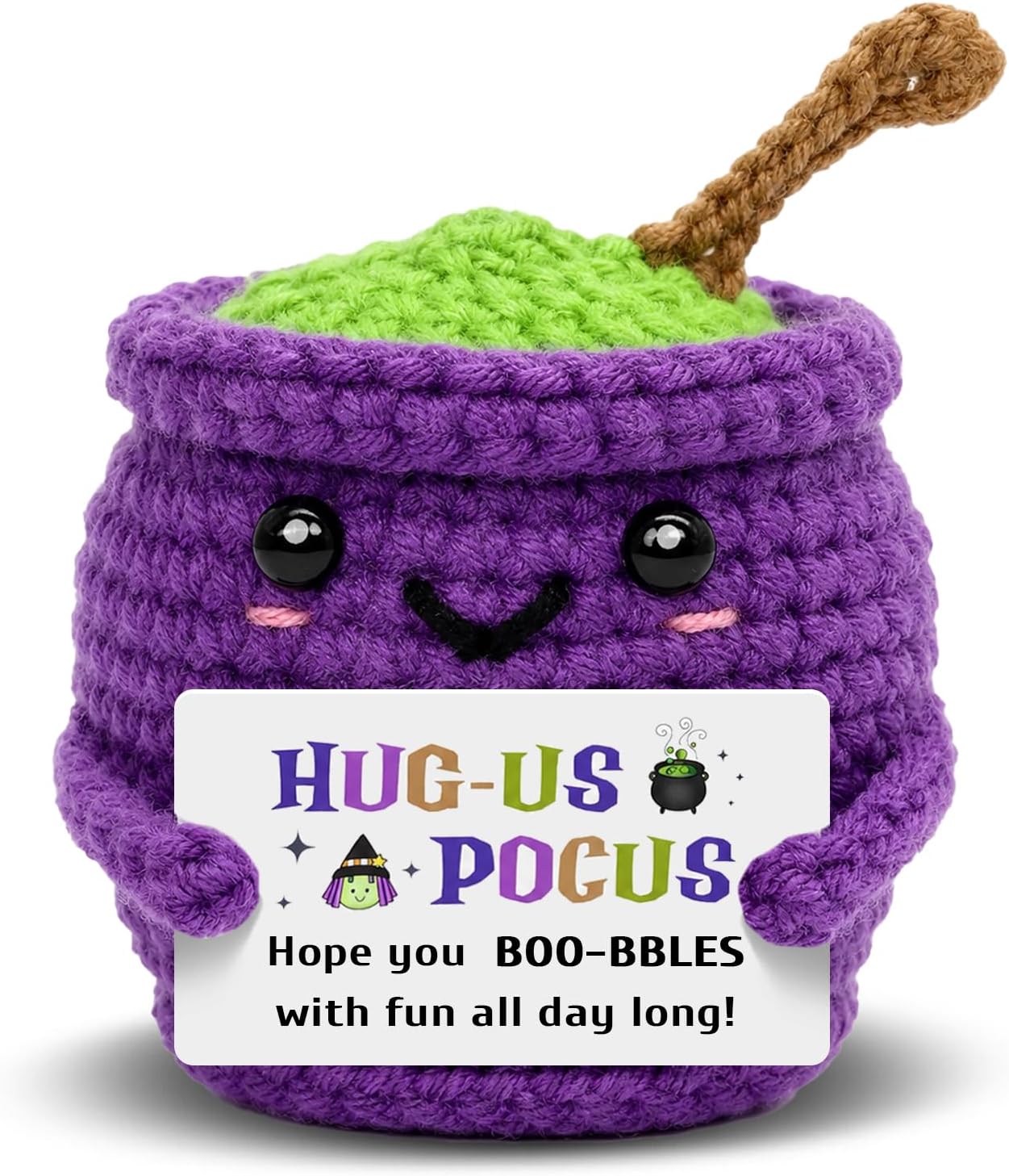 Mini Crochet Witch Cauldron Doll with Funny Card Halloween Gifts