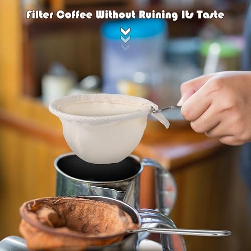 Miniatura 3 de 4 coladores de filtro de café de franela reutilizables con mango de acero inoxidable, hechos a mano, accesorios de café para uso en casa y oficina