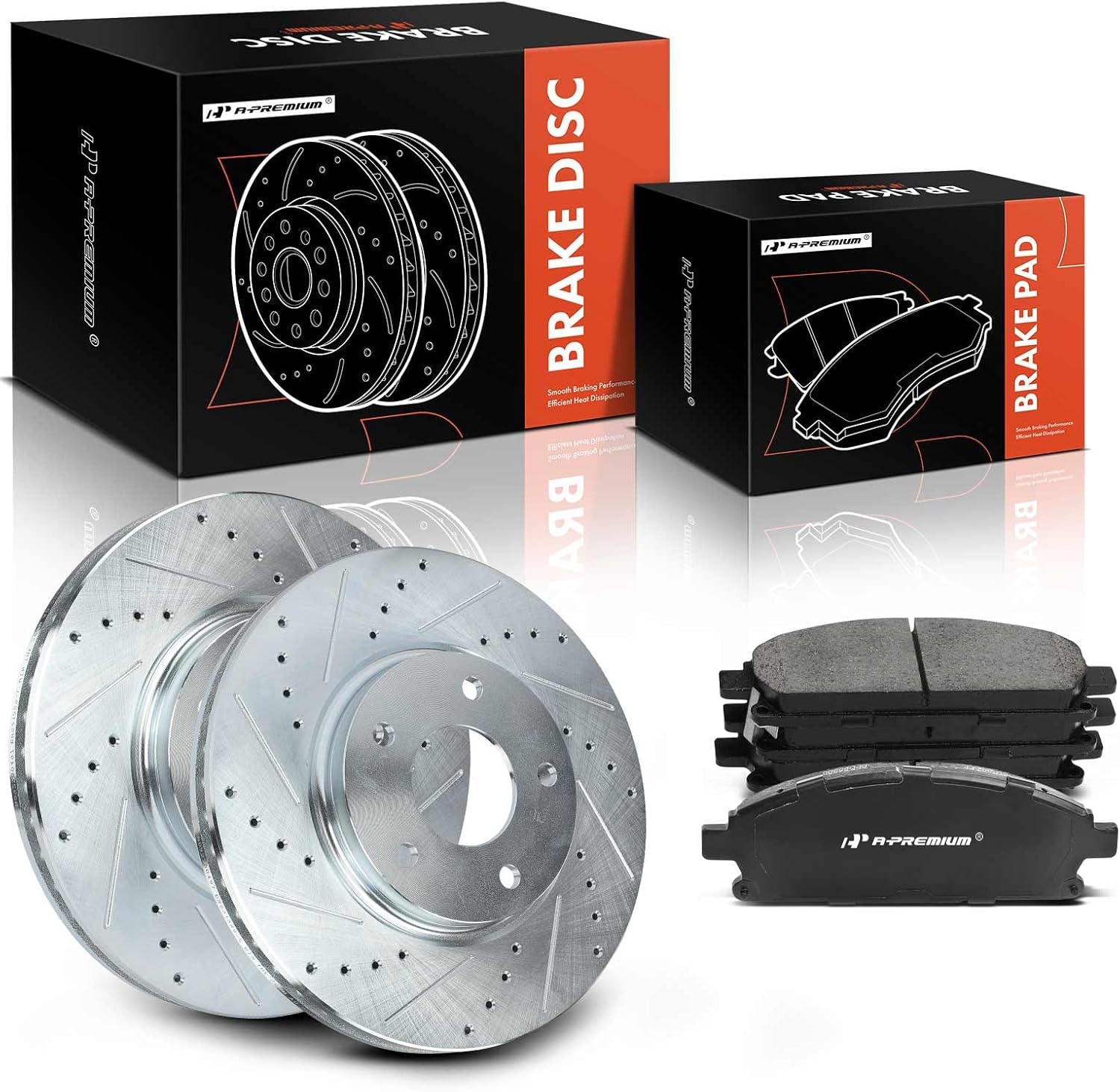 A-Premium 11.42 in (290.00 mm) Front Drilled and Slotted Disc Brake Rotors + Ceramic Pads Kit Compatible with Select Nissan Models - Quest 2004-2009/2011-2017, 3.5L, 6-PC Set