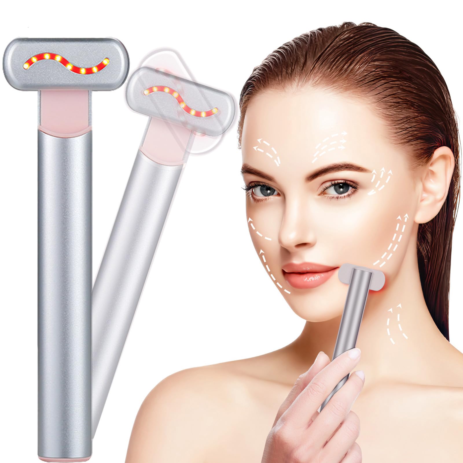 MDIBZCA Masajeador Facial, Radiofrecuencia Facial EMS Masajeador con Calor, Reductor de Papada EMS Masaje Facial Antiarrugas Mujer para Cuidado Facial (Plata)