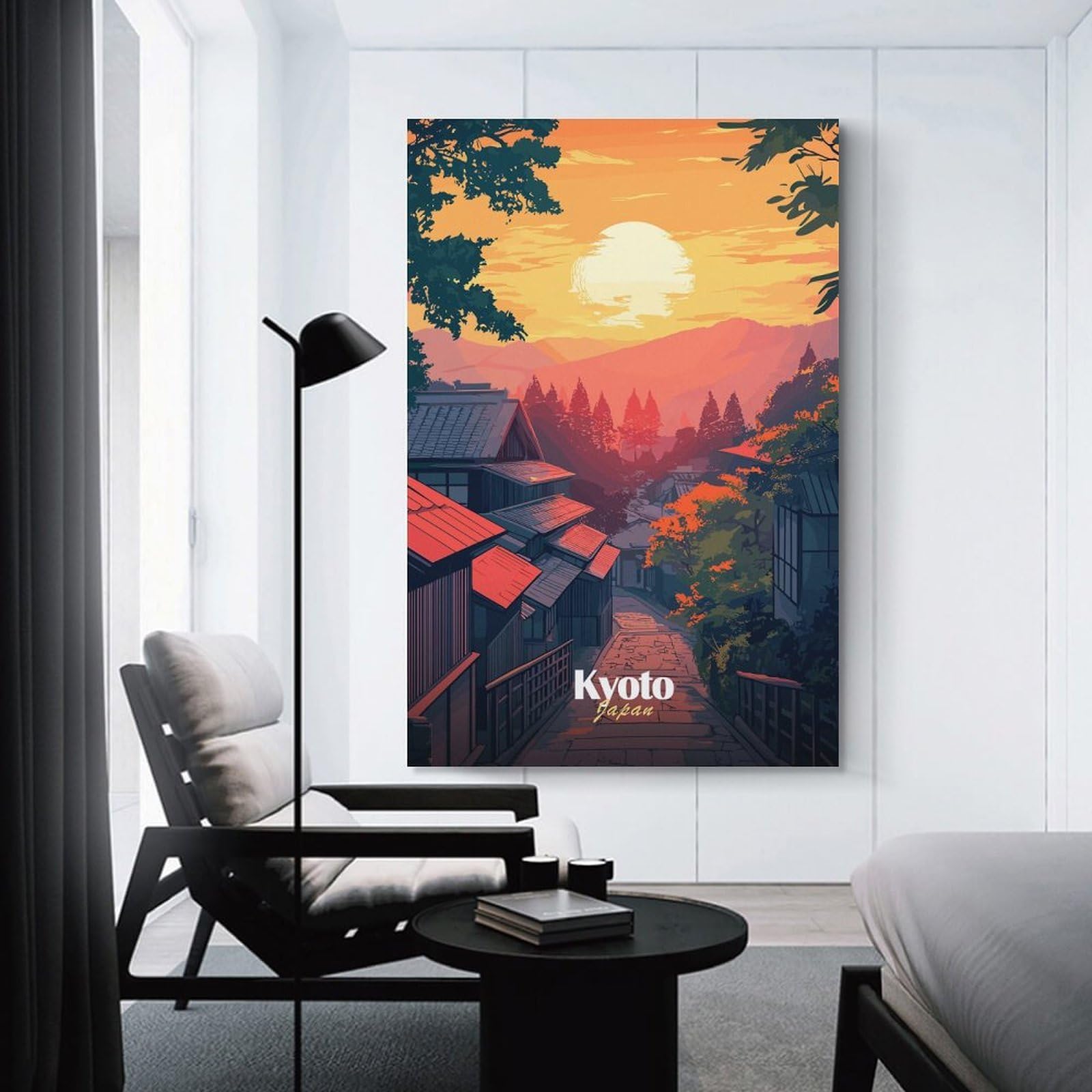 Junmoney Unframe-Style-12 Kyoto Sunset Landscape Wall Art Print, 20X30inch(50X75cm), For Living Room, Bedroom, Office Or Hallway, A Flexible Wall Accent For Shared Spaces