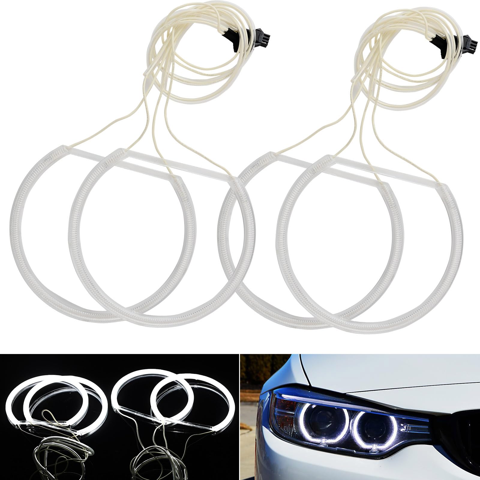 AUTOXBERT Angel Eyes Halo-Ring-Set für BMW E46, 12V Hohe Helligkeit Angel Eyes Weißes Licht
