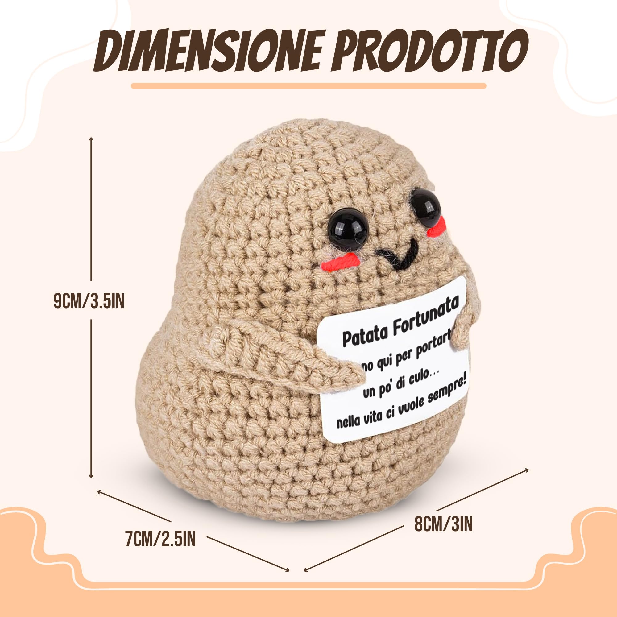 WELCOMAT Patata Portafortuna©, Positive Potato, Regalo Simpatici, Idee Regalo per Famiglia, Amici, Colleghi, Mini Peluche, Gadget Scrivania, Forma di Culo