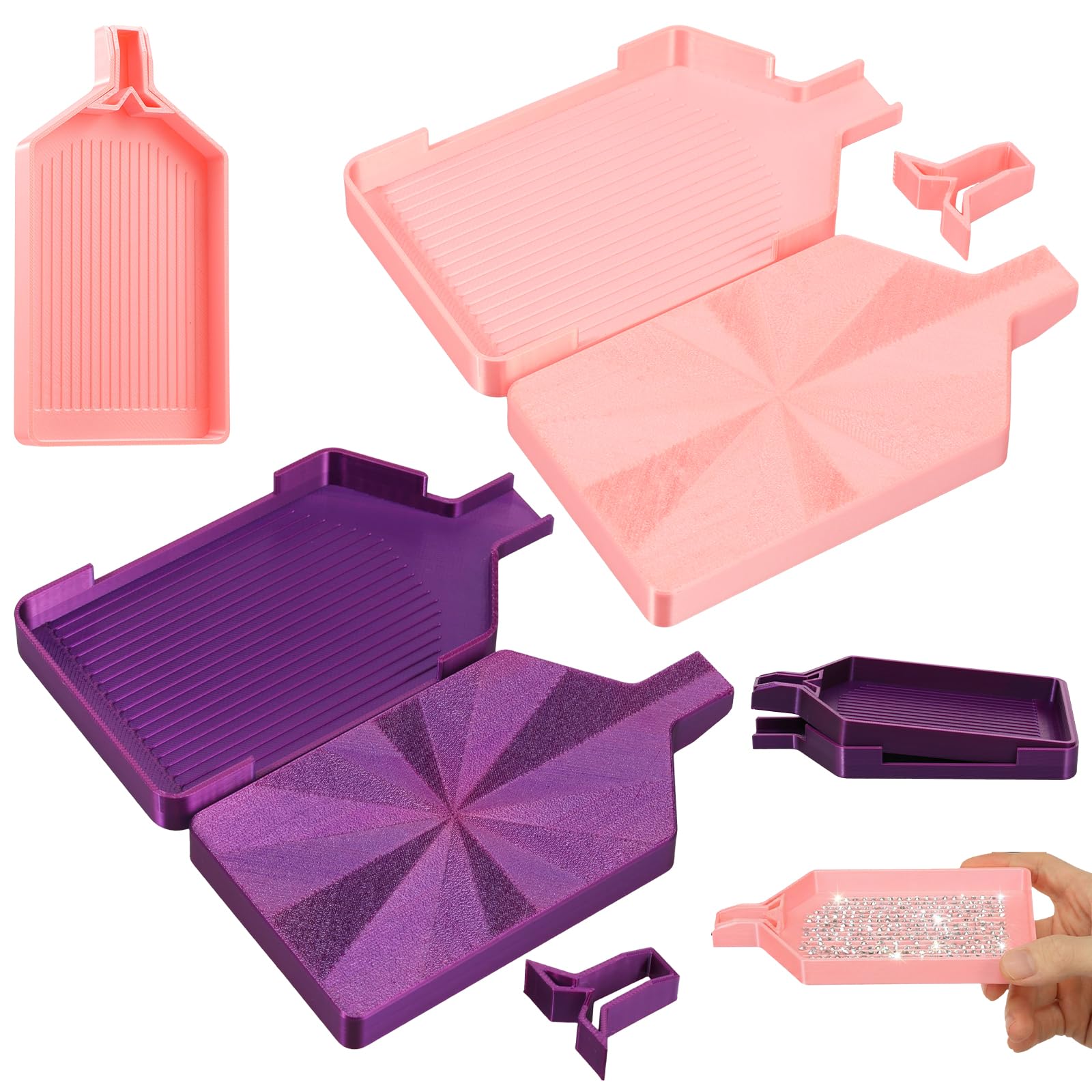 2Pcs Diamond Art Painting Tray, Reusable Plastic Rhinestone Sorting Tray with Lid and Sloped Guide Groove, Diamond Drawing Trays Thickened Bedazzle Trays for Diamonds Painting, Crafting and Beadwork
