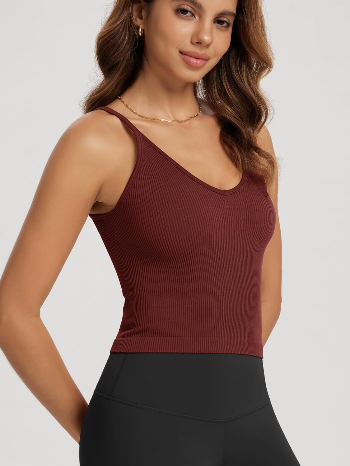 ODODOS V Neck Seamless Crop Tank for Women Ribbed Knit Soft Cropped Camisole Tops