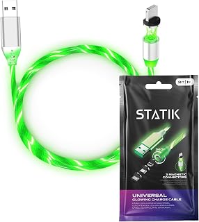 Statik GloBright Universal Light-Up Cable - Magnetic Smart Fast Charging Charger with Durable Nylon Braid - Lights up in The Dark (Green)