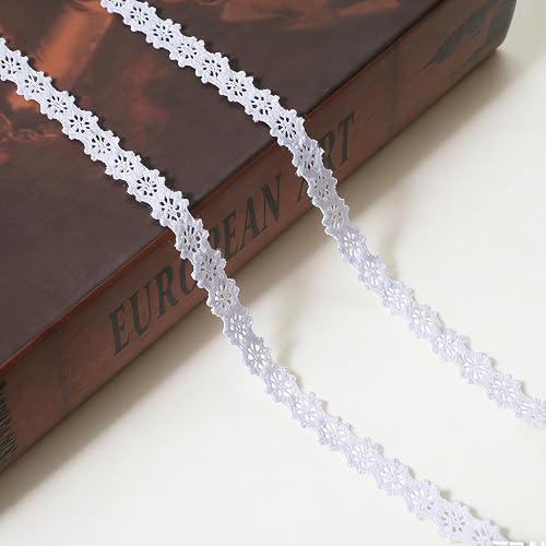Ymapinc 10 Yards Vintage Cotton Thin Lace Ribbon, 0.4inch Wide White Cotton Crochet Lace Trim Soft Ribbon for Bridal Wedding Bridal Handmade Scrapbook Supplies - Style-3-0.4inch