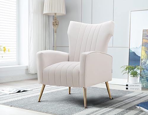 Miniatura 3 de Artechworks Silla decorativa curvada con patas doradas de metal dorado con brazo tapizado de terciopelo, silla moderna para sala de estar,