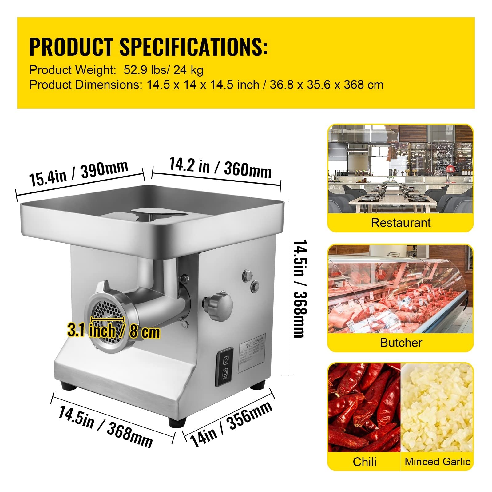 Picadora de carne eléctrica 250Kg/H 300Kg/H Procesador alimentos comercial Relleno salchichas casera alta resistencia Estabilidad Garantizada(300kg per hour)