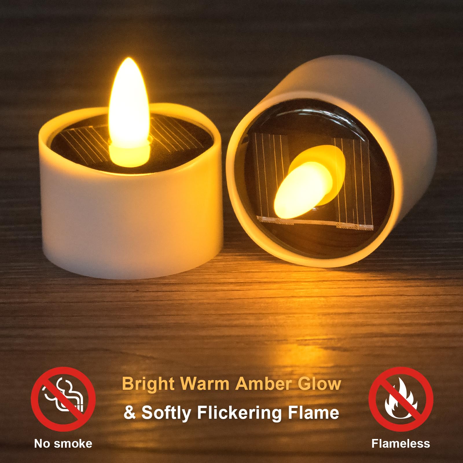 HL Solar Teelichter für Außen Wasserdicht,Flammenlose Solarkerzen,Solar licht outdoor Dusk To Dawn solarlichter Wiederaufladbar LED Flackernd für Garten Party Tisch Deko(Warmweiß 12 Stück 3.8cm)