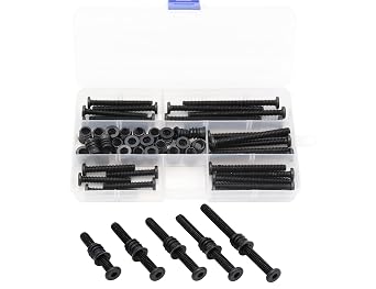 LBY 25 Sets Threaded Insert Nuts and Bolt Assortment Kit, 1/4-20 x 13mm Threaded Inserts & Hex Socket Furniture Barrel Bolts 5 Sizes Combination, Carbon Steel, Black
