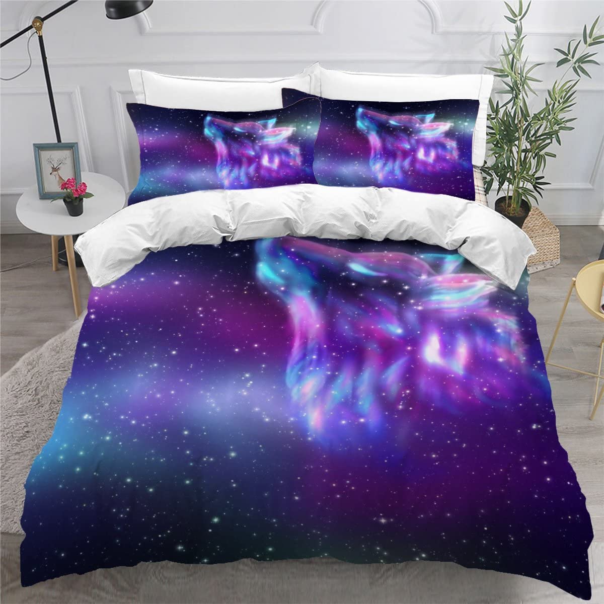 Parure de lit loup 240x260 cm en microfibre avec housse de couette et taies