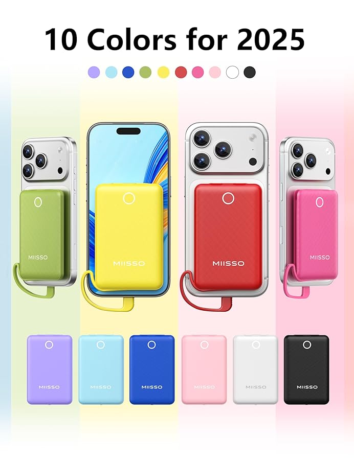 miisso 10000mAh Mini Portable Charger with Built in Cable, Pocket Size Power Bank Travel External Battery Pack for Phone, 3 Output USB Type C Cord Clutch Compatible with iPhone, Samsung, Deepblue - image 8