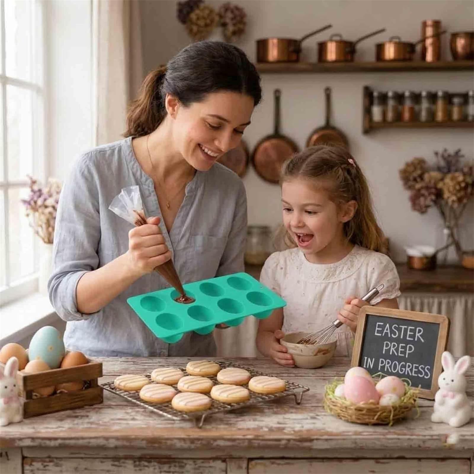 Moldes de silicona antiadherentes para huevos, paquete de 3 para hornear, pasteles, gelatina, helado, chocolate y dulces, moldes de postre con forma de huevo de Pascua de grado alimenticio