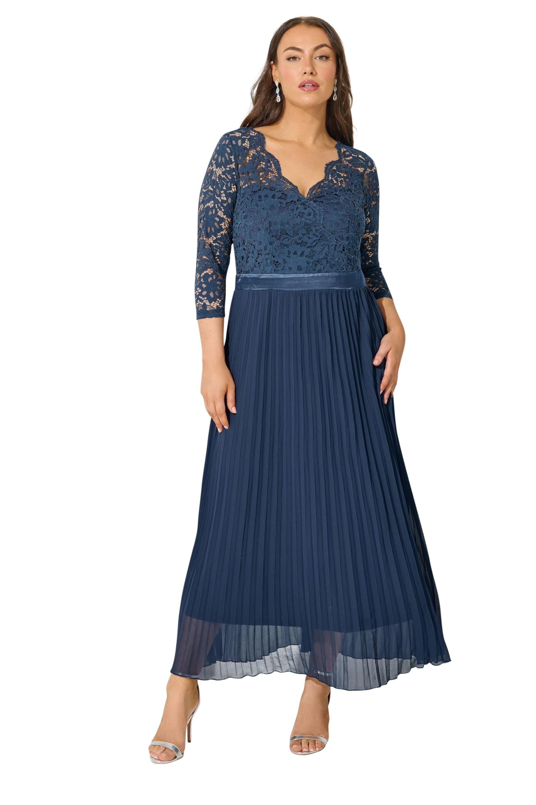 Yours Women's Pleated Maxi Dress in Dark Blue | Size: 18