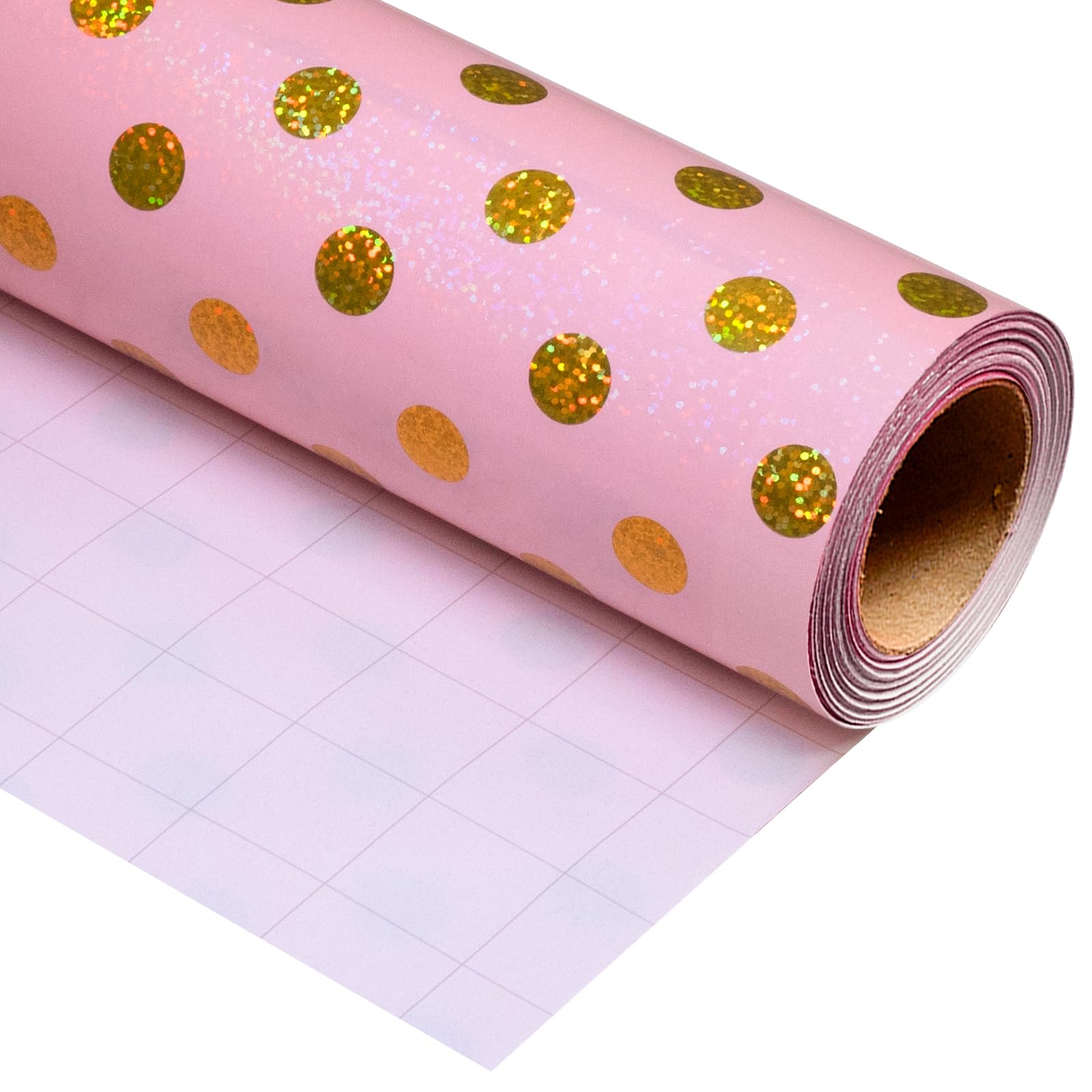 Burymento Pink Holographic Dots Wrapping Paper, Reversible Gold Gift Wrap for Birthday, Valentines, Mothers day, Graduation, Wedding, Fathers day, Baby Shower, Christmas (17in x 16.4ft)