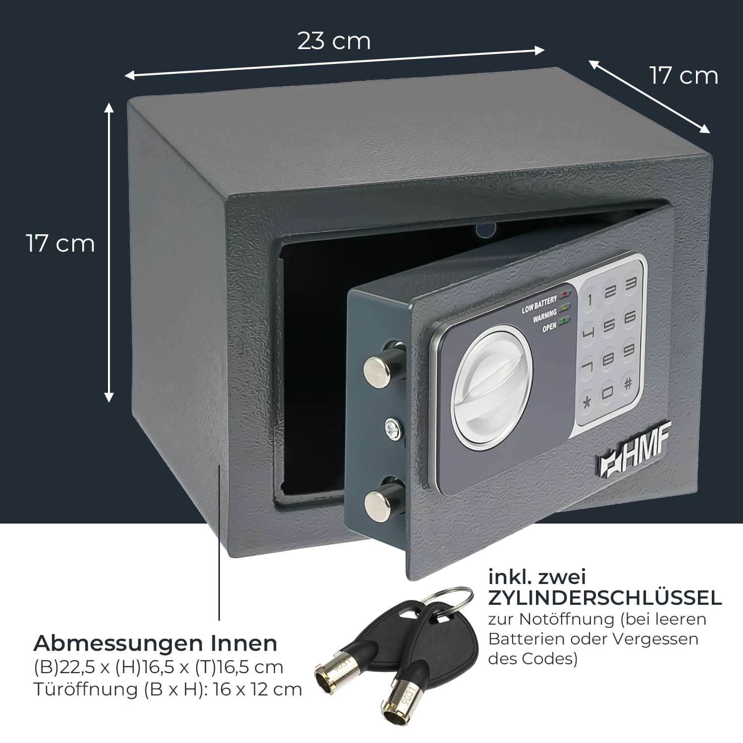HMF 46126-11 Safe Tresor klein mit Zahlenschloss, Möbeltresor | 23 x 17 x 17 cm | Anthrazit
