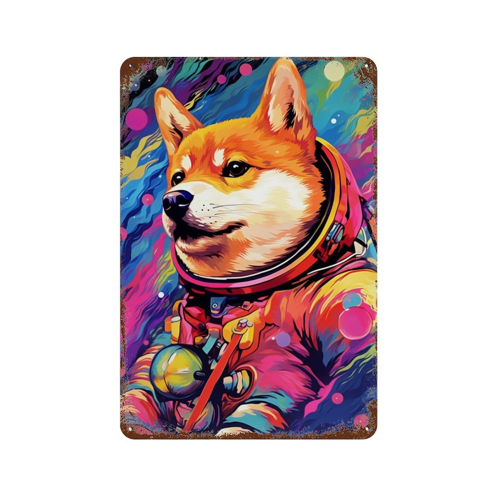 Rust Effect Cosmic Canine Explorer-9 Vintage Rust Metal Sign 11.8"x7.9", Old School Wall Decor for Basement, Hobby Room And Garage Decor