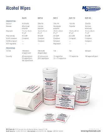 MG Chemicals - 824-WX50 99.9% Isopropyl Alcohol Handy Wipe, 6 Length x 5 Width (Box of 50)