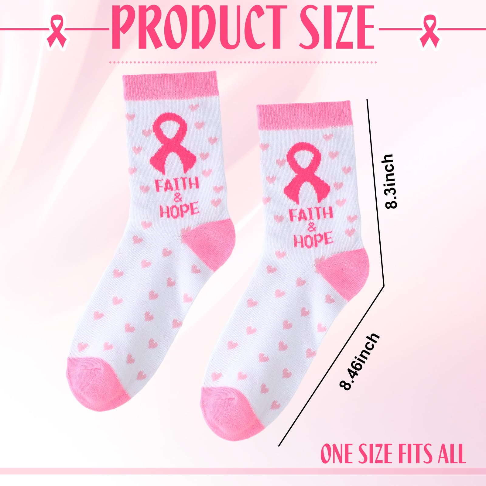Hercicy 48 Paar Brustkrebs-Bewusstseinssocken, weich, rosa, Crew-Socken, Großpackung, rosa Schleife, Brustkrebs, Geschenke für Frauen, Jugendliche, Sport, Fußball, Cheer Zubehör, Mehrfarbig,