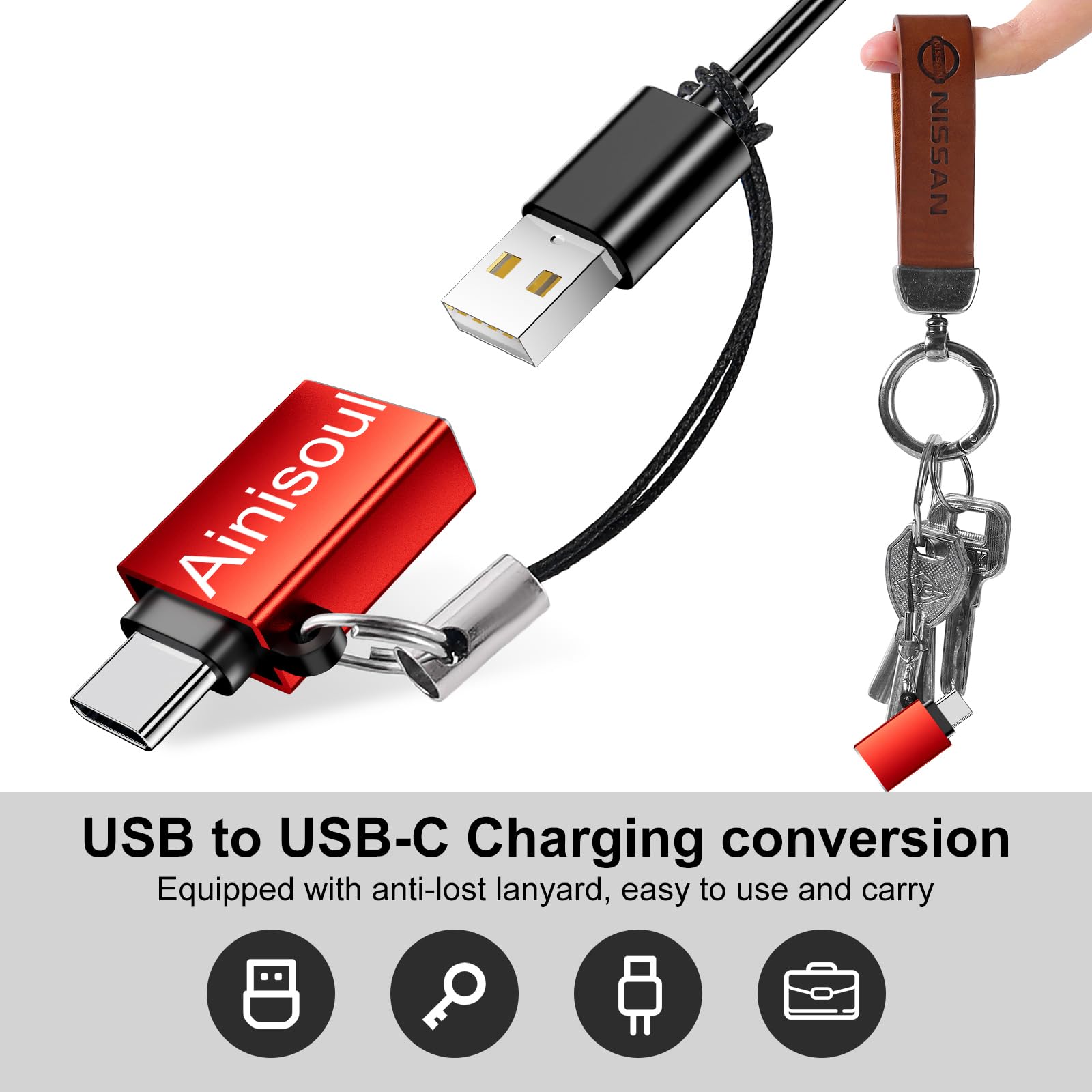 Adaptery USB C, 8 sztuk, adapter USB C na USB A, USB C męski na USB 3.0 żeński, adapter USB C na USB, konwerter kabli USB C na USB do iPhone'a 15, MacBooka Pro, iPada Pro i innych, czerwony
