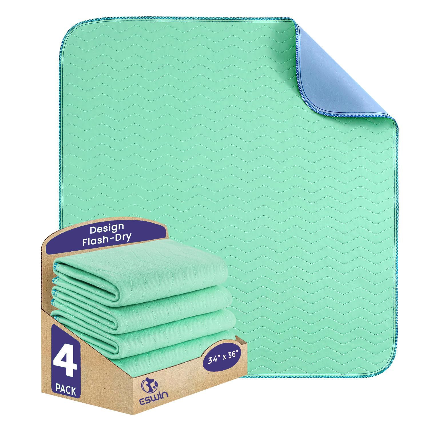 Almohadillas lavables, 34 x 36 pulgadas (paquete de 4) – Almohadillas reutilizables para incontinencia de incontinencia para niños, adultos, ancianos y mascotas – Almohadilla protectora impermeable
