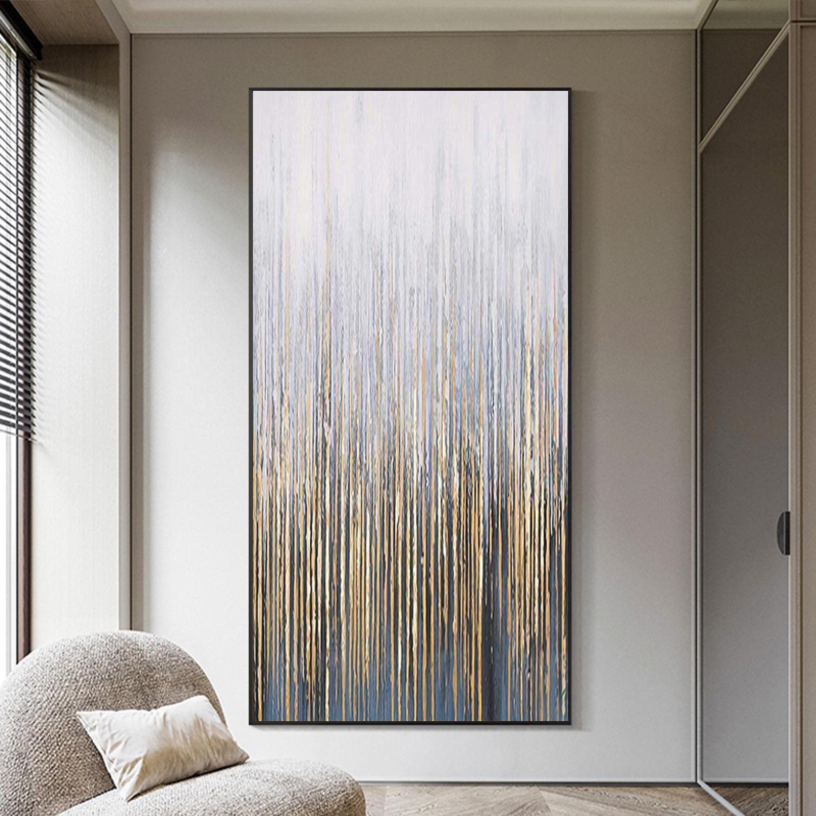 Abstraktes Leinwandbild „Ozean“ In Blau-Grau – 70x210 Cm, Mit Rahmen