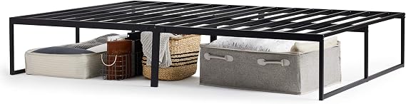 WEEKENDER Modern Bed FrameMatte Black SteelExtra Storage Space2500 Pound Weight Capacity Platform, Twin