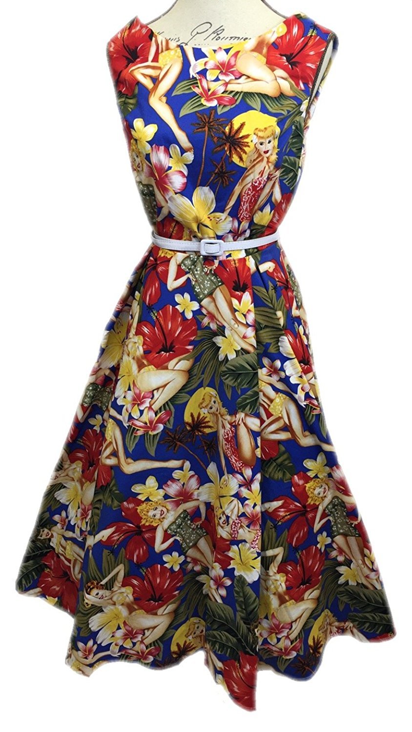 Boolavard Femmes Robe de Rockabilly des années 50 Audrey Hepburn + Sac à Linge + Cadeaux-Shopper Bag