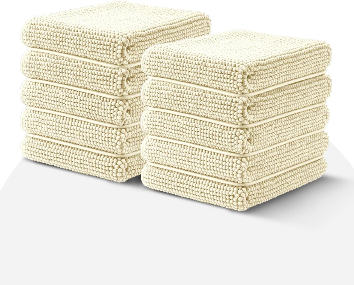Hafaa Cream Bath Mat Non Slip Anti Mould – (10 Pack) 40x60 cm Chenille Bathroom Mat