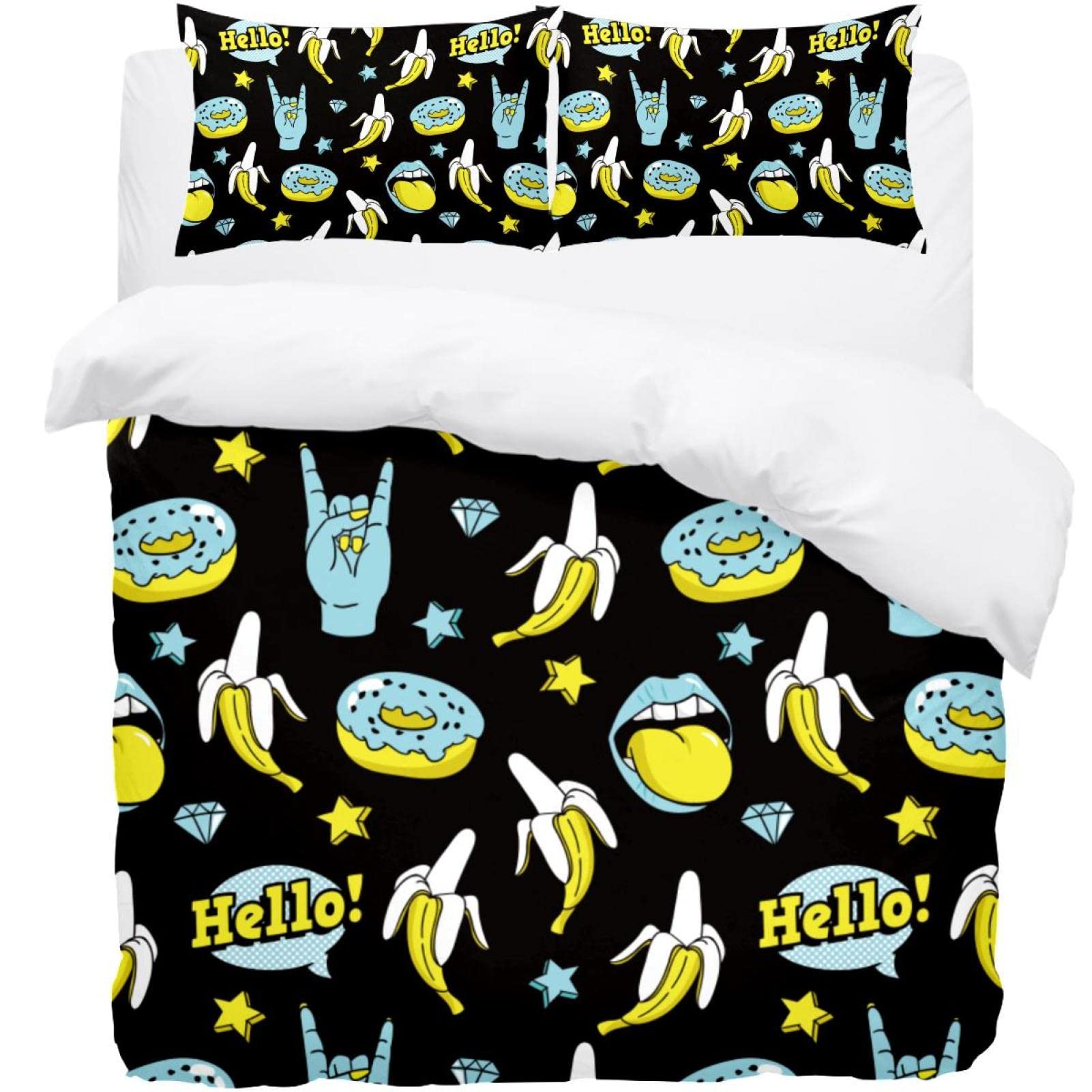 Housse de couette Donuts Banane Rock parure de lit 1 personne avec 2 taies