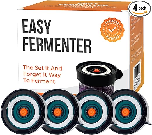 Fermentation Lids Kit, Mason Jar Airlock Lid, Fermenting Lids for Wide Mouth Mason Jars, Kimchi, Pickle, and Sauerkraut Fermentation, Pack of 4