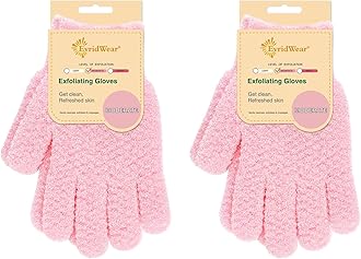 Exfoliating Gloves for Shower, 100% Nylon Thick Soft Medium Heavy Bathing Gloves Dead Skin Remover Body Scrubber Smooth Skin with Hang Loop, 2 Pairs Moderate Pink
