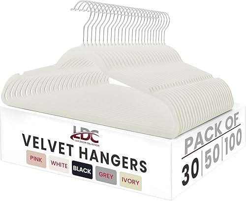 LDC - Perchas de terciopelo blanco, paquete de 30  Percha de fieltro antideslizante de alta calidad para armario, perchas de fieltro resistentes que