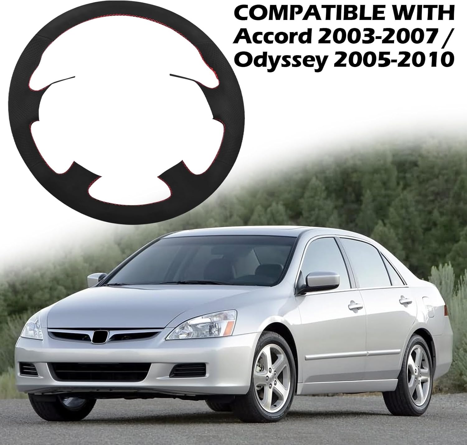 Microfiber Leather Hand Sewn Steering Wheel Cover Compatible with Honda Accord 2003-2007 Odyssey 2005-2010 DIY Steering Wheel Protector On Wrap Interior Accessories