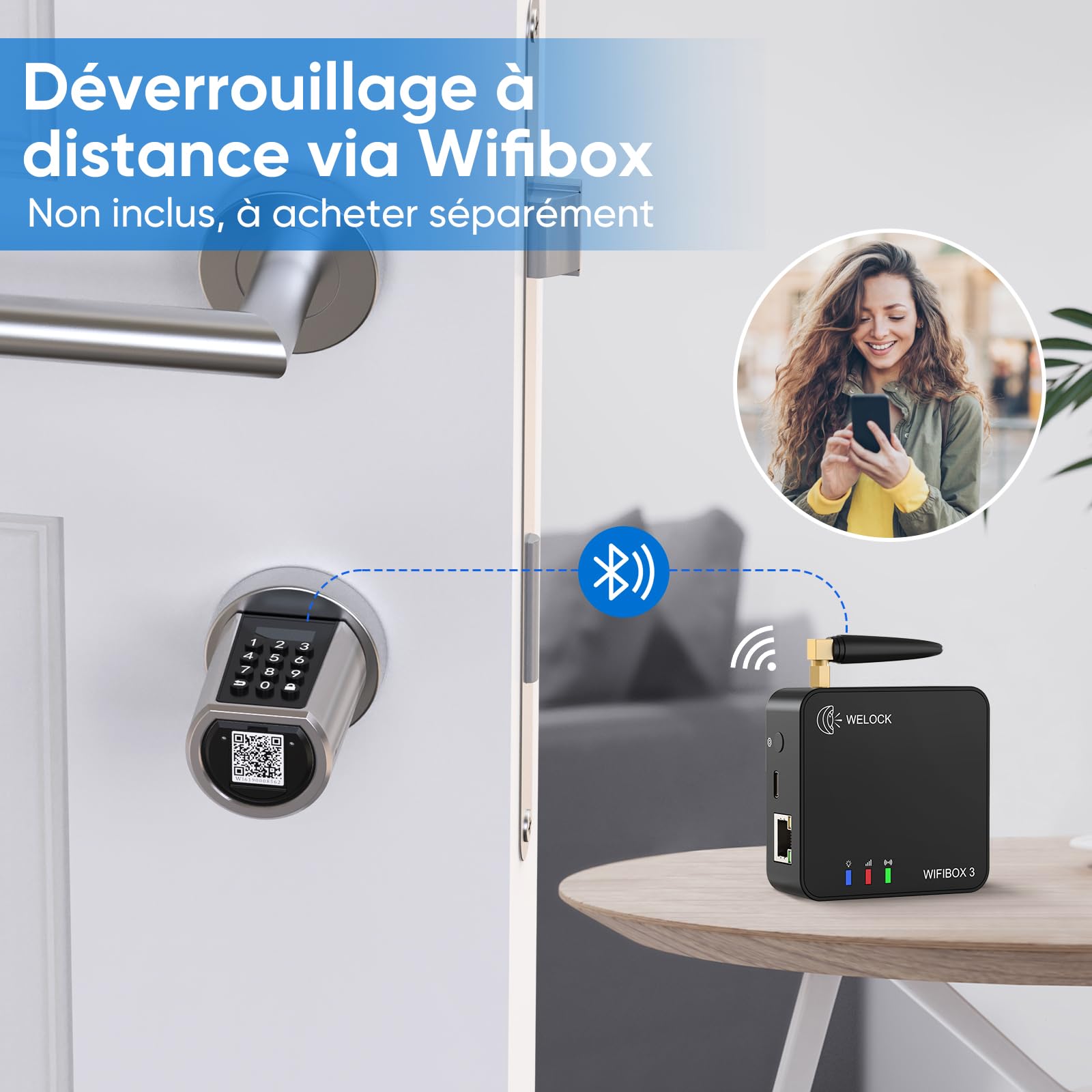RUILON Serrure connectee porte entree PCB01 - Cylinder à code 40x30 | Serrure electronique avec 3 cartes RFID 1 étui en silicone étanche, APP Commande, portes 50-100 mm, Code temporaire
