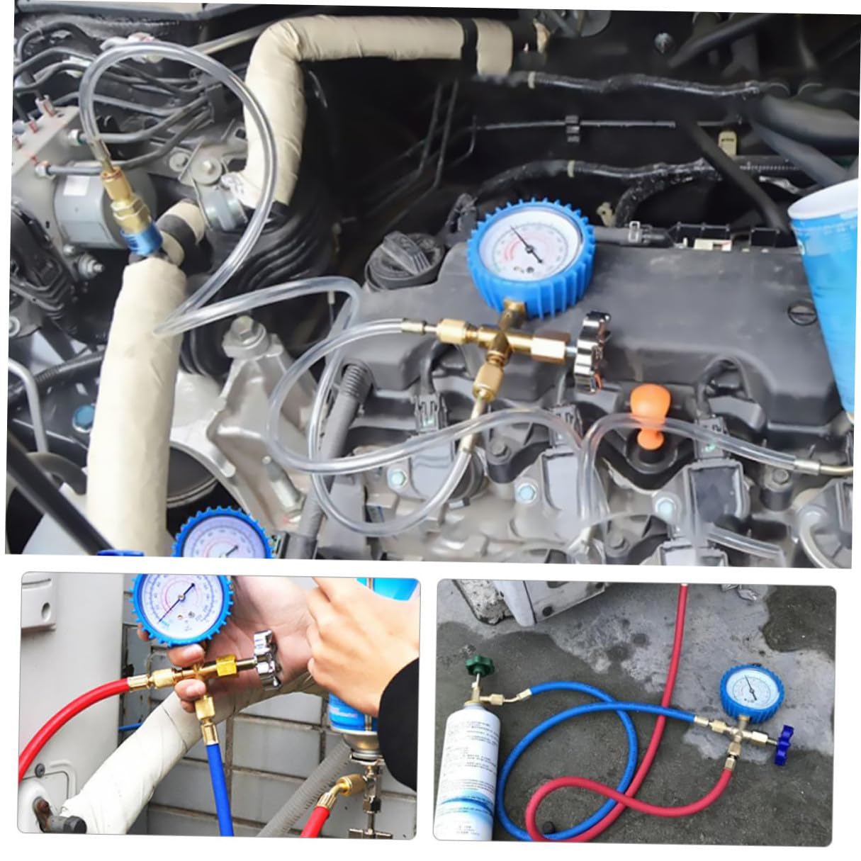 Abaodam Manifold Gauge Set with Refrigerant Hoses Automotive Ac Pressure Gauge Tool Kit for Car Air Conditioner Repair and Recharge Random Color
