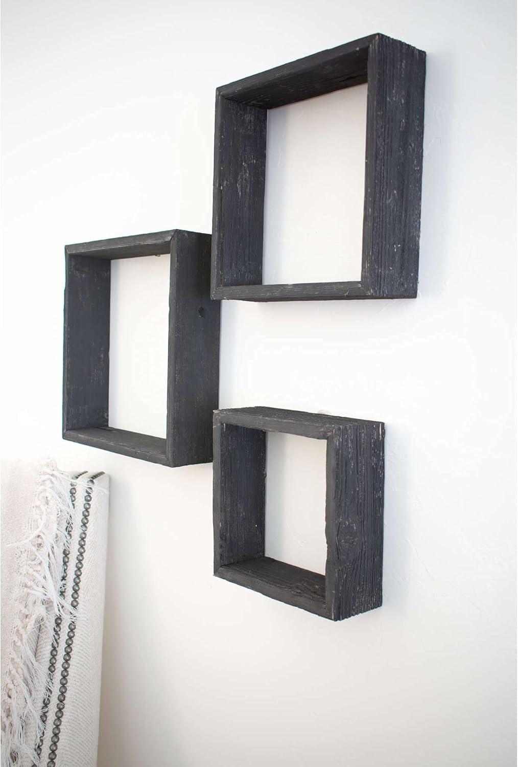 BARNWOODUSA Black Rustic Shelves, Square Floating Wood Shadowbox, Home Decor, Set of 3