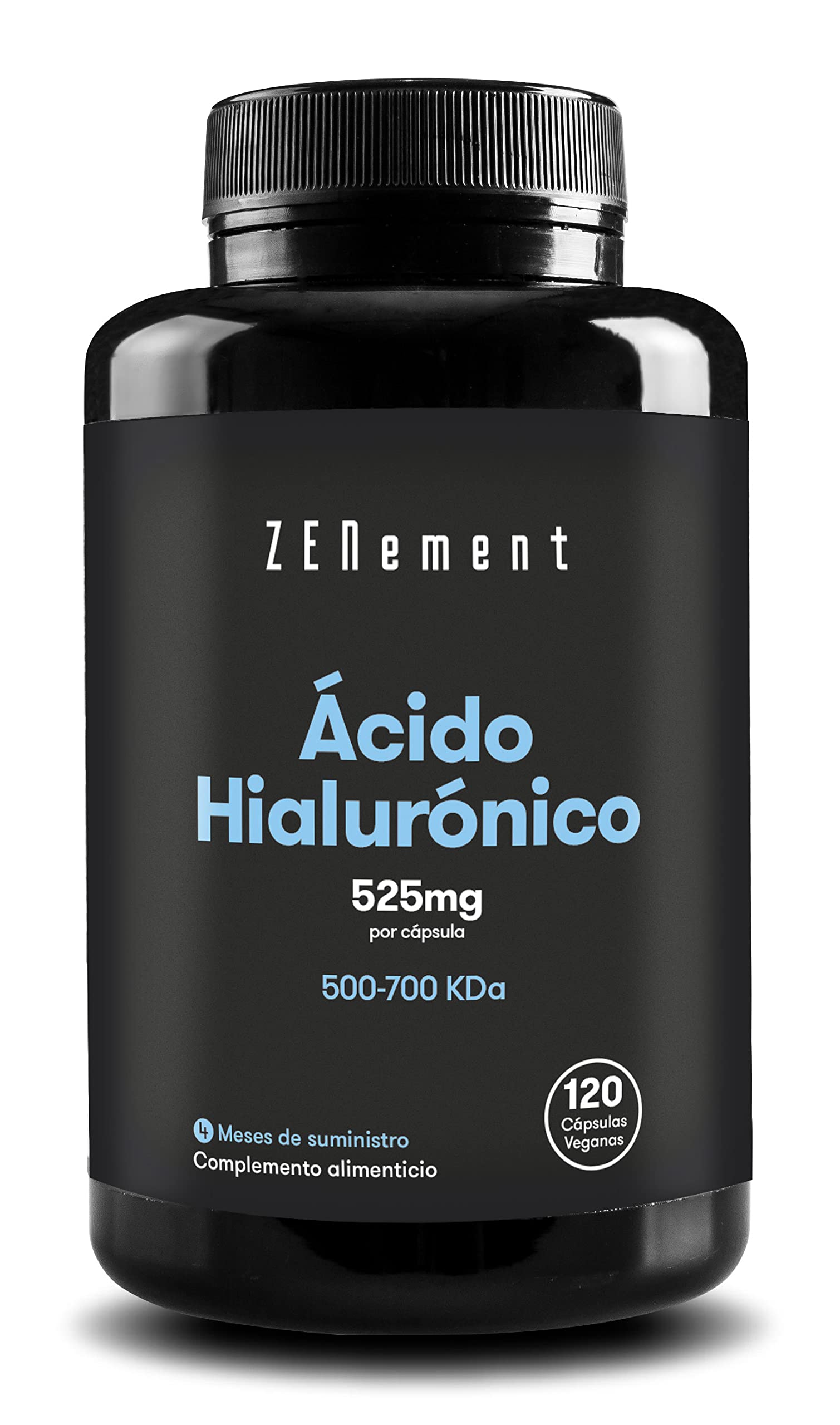Ácido Hialurónico 120 Cápsulas Veganas, 525mg de Alta Potencia por Porción - 4 Meses de Suministro, 500-700 KDA, Perfecto Para Veganos y Vegetarianos - Sin OGM sin rellenos ni aglutinantes sintéticos