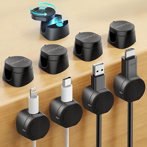 Miniatura 8 de Kanemc Clips de cable para escritorio, organizador magnético de alambre giratorio de 360°, gestión de cables autoadhesivos para escritorios de