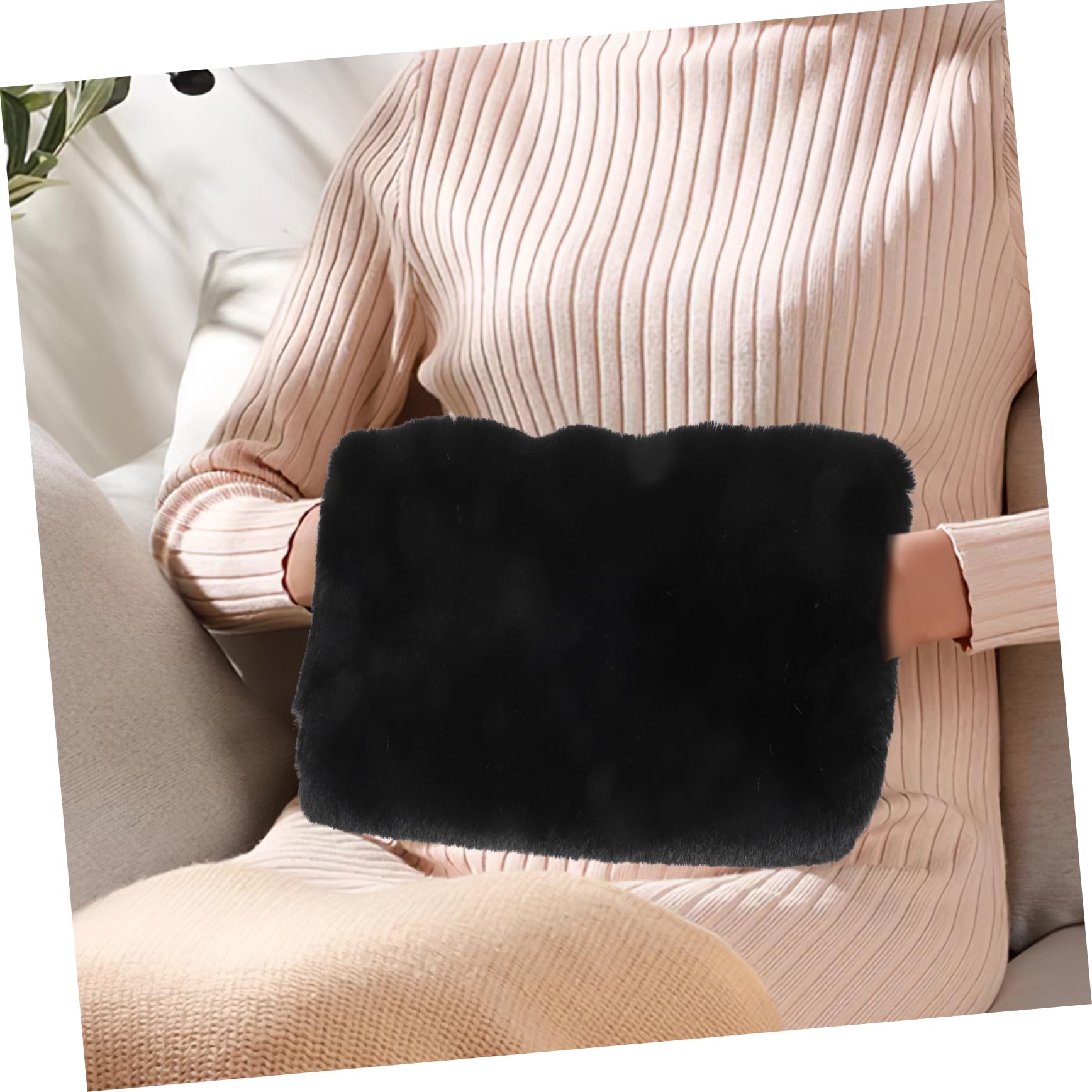 Toddmomy Manguito Térmico Negro De Punto Lana Cálido para Felpa Cálida De Invierno Forrado Bolsa Calienta Las Manos Guantes Chicas Accesorio Conejo Señoras Pelo Black Felpa Corta