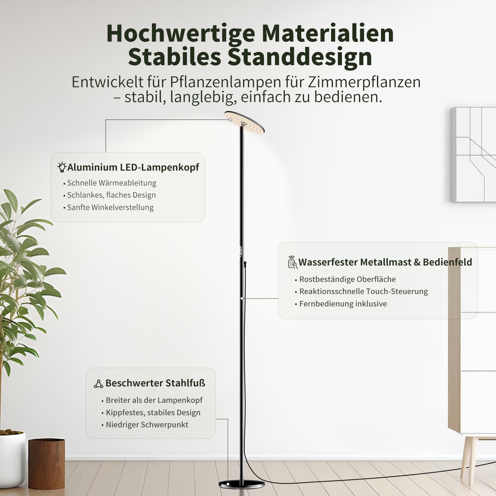 Pflanzenlampe LED Vollspektrum für Zimmerpflanzen, 60W Pflanzenlicht stehend, 216 cm, dimmbar, 2300–6500K, mit Timer & Fernbedienung, für große Pflanzen und Zimmerbäume