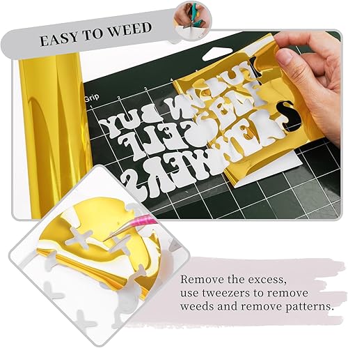 Miniatura 2 de GIRAFVINYL Rollo de vinilo dorado metálico de transferencia de calor dorado HTV dorado  12 pulgadas x 8 pies, vinilo dorado para planchar en