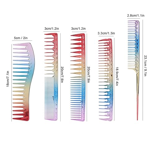Miniatura 6 de Peine de pelo de arco iris, peine de cola de rata, peine de cola de rata, peine desenredante de dientes anchos y peine antiestático para la mayoría