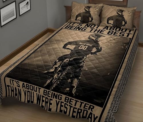 Miniatura 4 de OhaPrints Juego de ropa de cama y fundas de almohada personalizadas, diseño de motocross con texto en inglés It's Not About Being the Best con