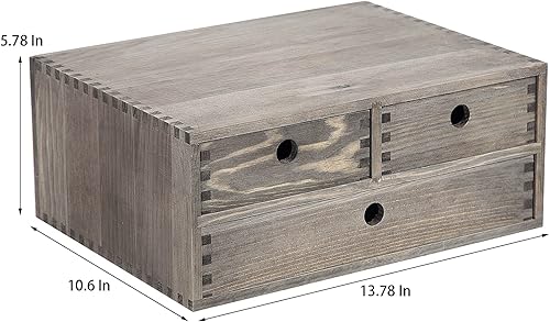 Miniatura 2 de Armario de almacenamiento de escritorio de madera gris piedra rústica con cajones, asas redondas recortadas, organizador de madera, soporte de mesa,