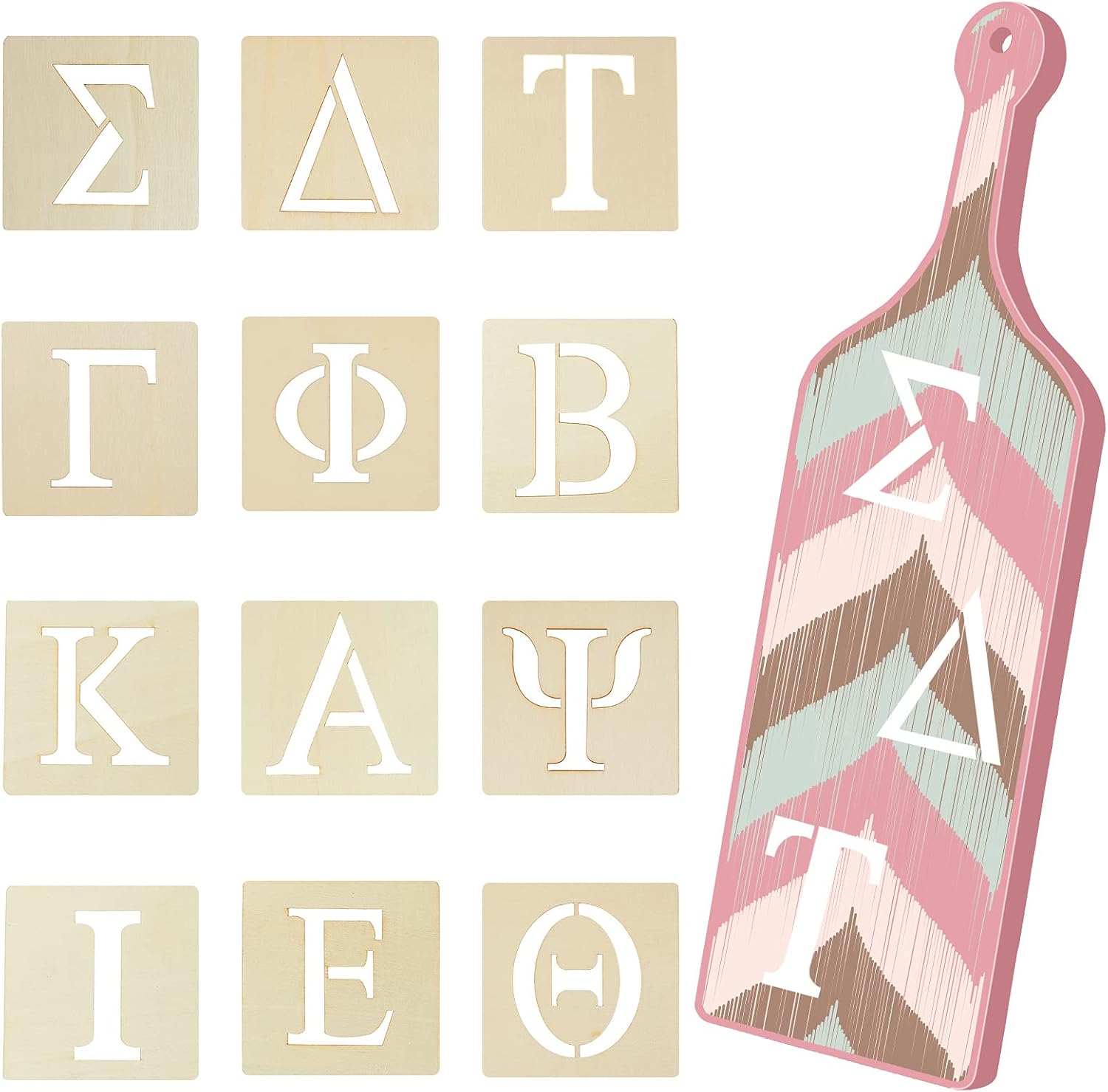 Blulu 24 Pcs Greek Letter Stencils Greek Alphabet Stencils Wooden Greek Letters