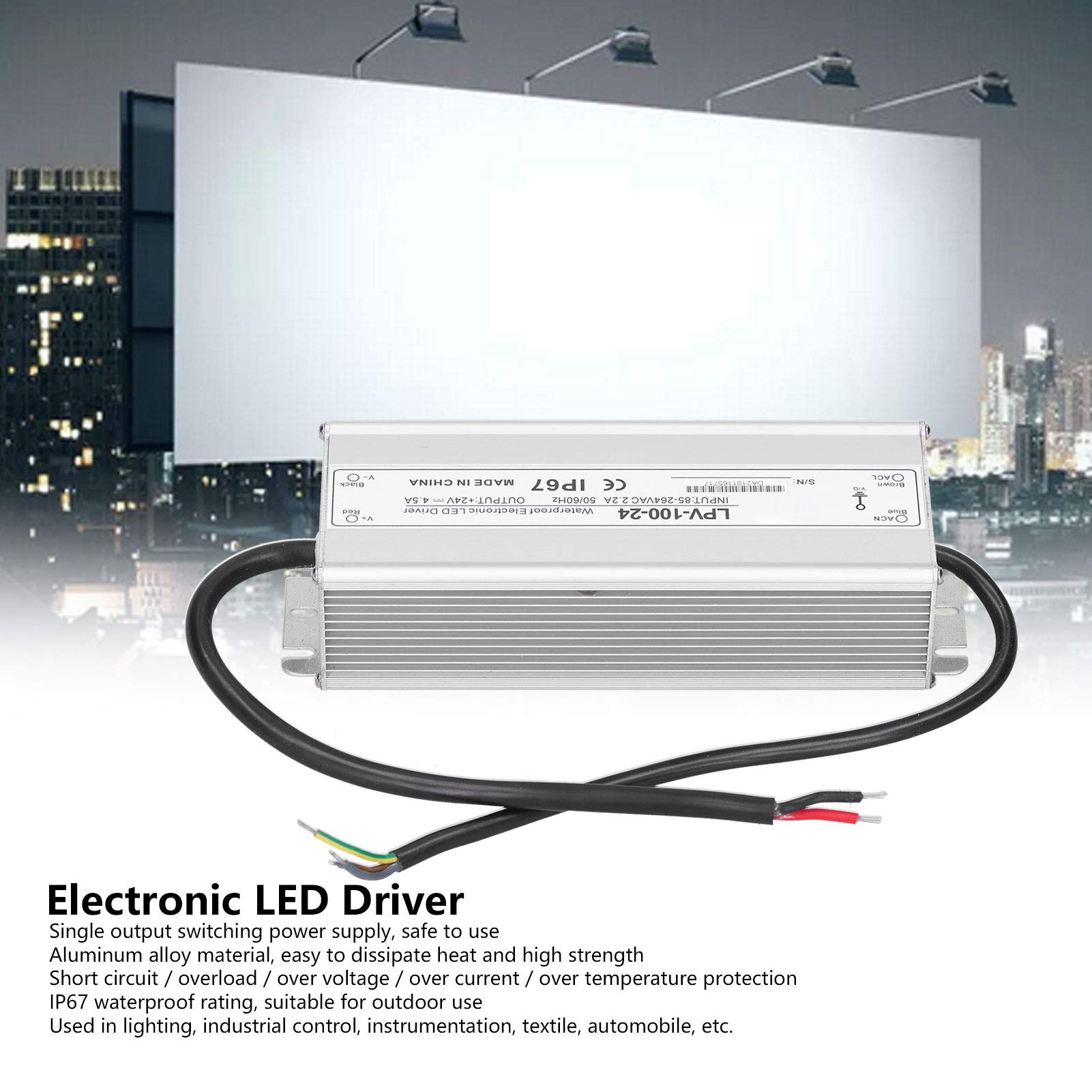 Alimentatore LED da 100 W 24 V CC IP67 impermeabile Alimentatore switching a uscita singola LPV-100-24 per strisce luminose a LED, luci esterne