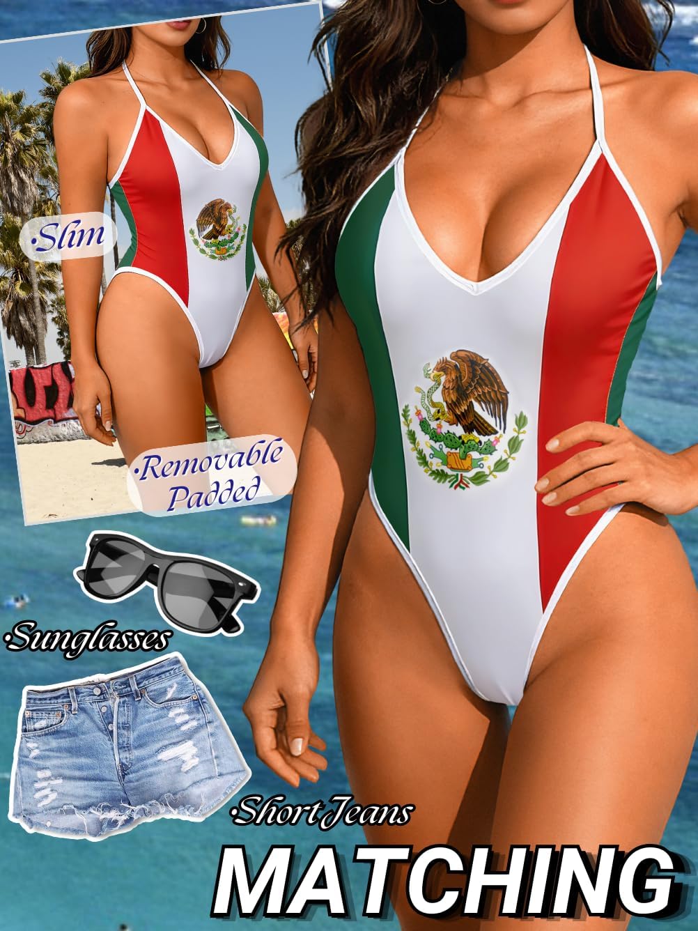 Women Sexy One Piece Patriotic Monokini, 4th of July American Flag Swimsuit,July of Fourth Canada Mexico Bathing Suit